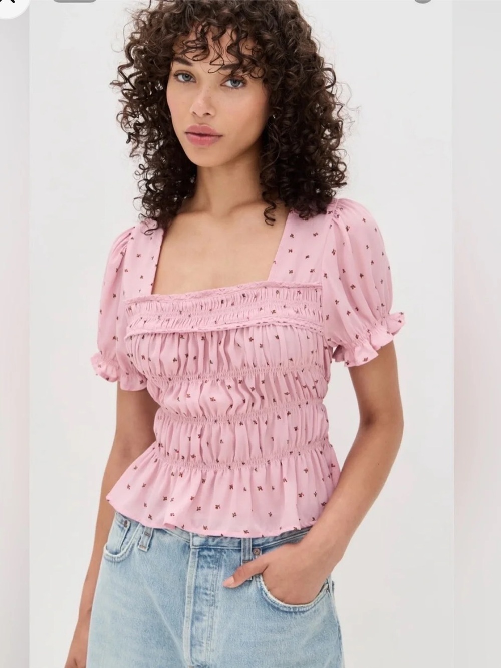 NWT- Free People Adore You Floral Smocked Blouse Pink size M